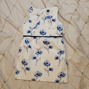 Janie and Jack Floral‎ Shift Dress White Blue Bow Neck Sleeveless NWT Size 4